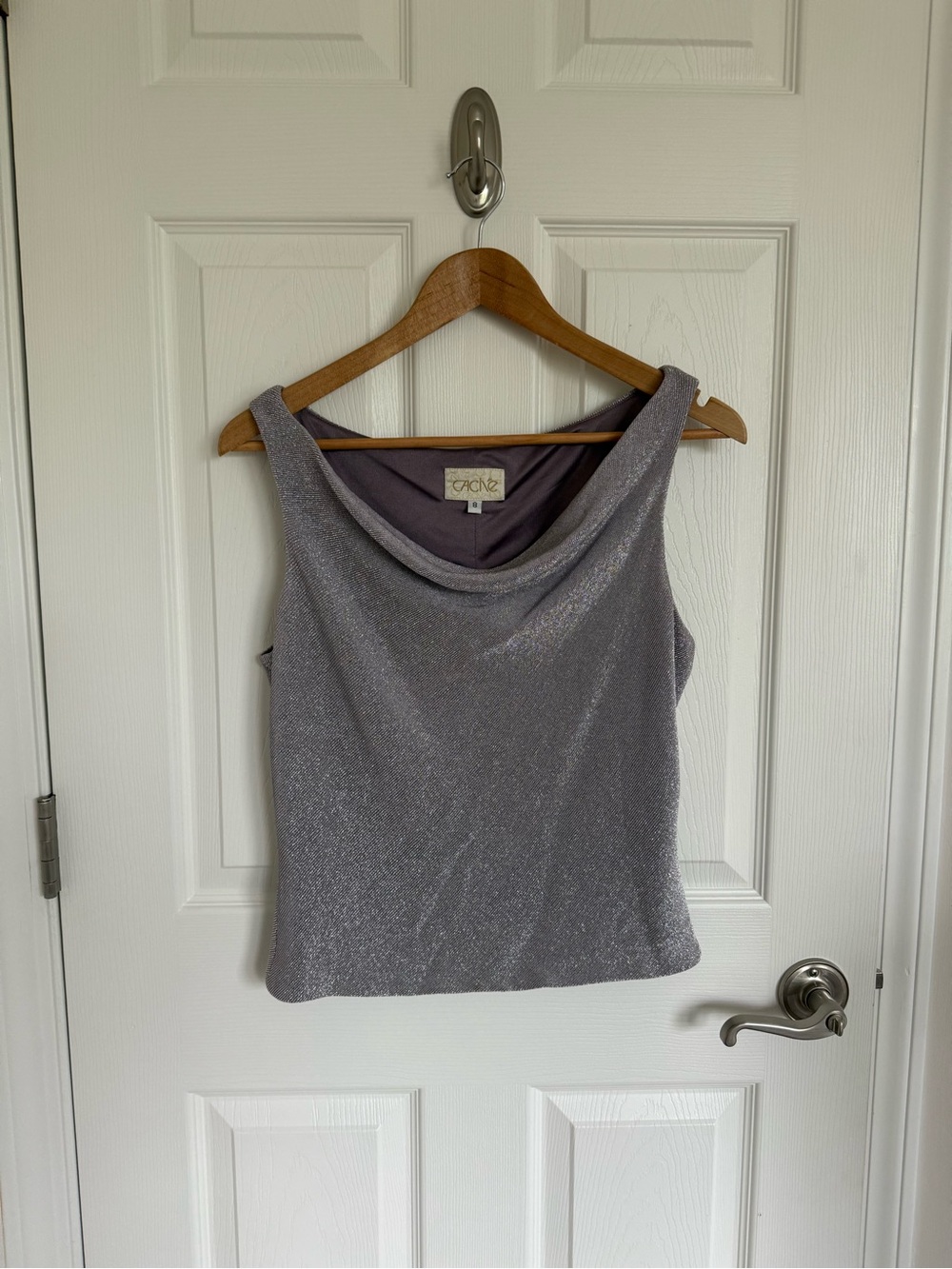 Women’s Vintage Y2K Cache Lavender Metallic Draped Cowl Tank Top Size 8